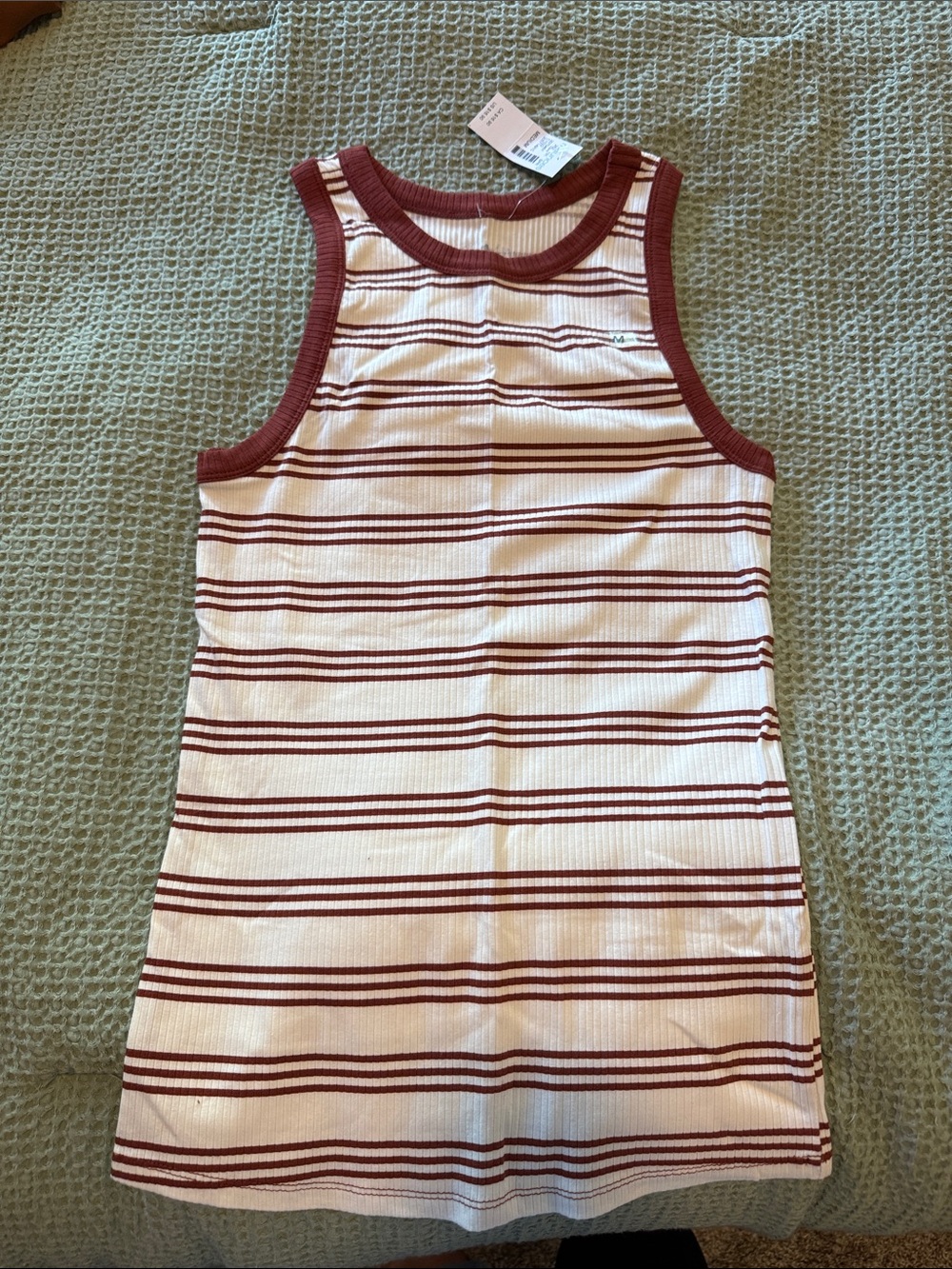 Striped Ribbed Tank Top in Cream & Rust